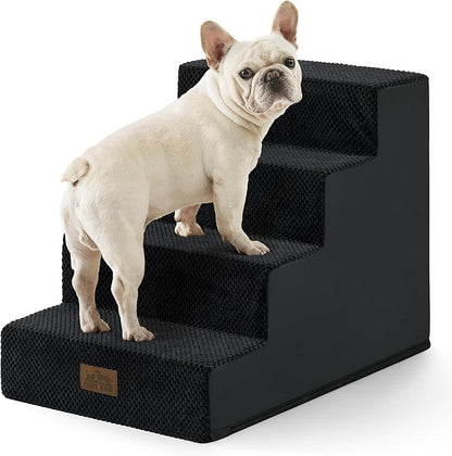 COZY KISS Dog Stairs for Small Dogs, 4 Tier Pet Stairs for Couch and Beds, 17.7" H Non-Slip Dog Steps for Old Cats, Puppy, Small Medium Dogs, 15.7x23.6x17.7 inch, Black