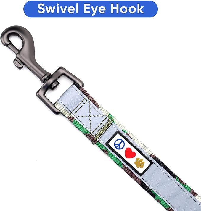 Pawtitas Camo Green Dog Leash 6 ft Custom ID Lead for Dogs & Puppies Reflective Comfortable Padded Handle Embroidered Name & Phone Number
