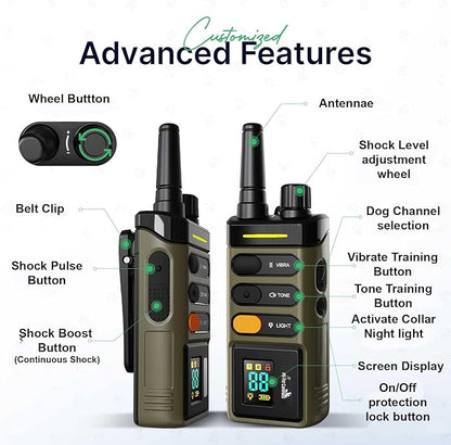 My Pet Command Long Range Dog Training Collar with Remote 1 Mile/5280 Ft Safe Shock, Vibrate, Tone, Flashing Beacon Lights, Rechargeable Waterproof Collar device, add up to 2 Collars. Xtra Remote only