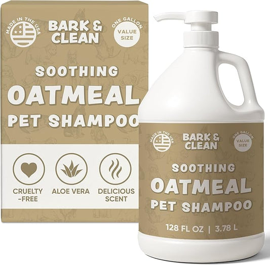 Oatmeal Dog Shampoo for Itchy Skin Relief - 1 Gallon with a Pump - Made with Coconut, Aloe Vera, Essential Oils, and More - Hypoallergenic Shampoo for Cleaning and Nourishing Dog Skin and Coat