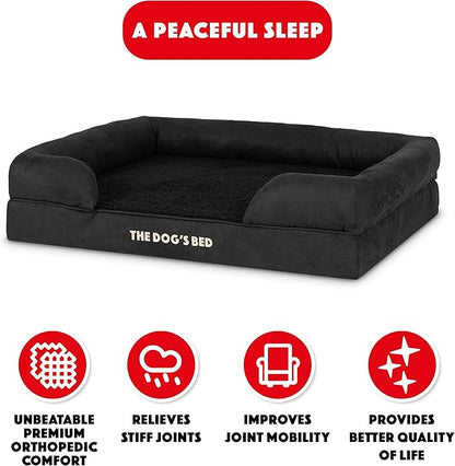 The Dog’s Bed, Large Black Faux PL, Memory Foam, Pain Relief: Arthritis, Hip & Elbow Dysplasia, Post Surgery, Lameness, Supportive, Calming, Waterproof Washable Cover, Veterinary Approved
