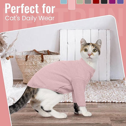 DENTRUN Sphynx Hairless Cats Shirt Pullover Kitten T-Shirts, Breathable Cat Wear Turtleneck Sweater Adorable Cat's Clothes Vest Pajamas Jumpsuit