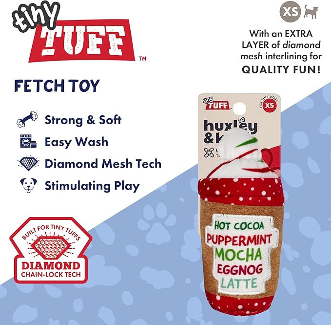 Huxley & Kent Funny Dog Toy w/Squeaker – Holiday Power Plush Squeaky Dog Toys for Small Dogs – Durable Small Stuffed Animal for Indoor Play & Fetch - Tiny Tuff Latte My Way