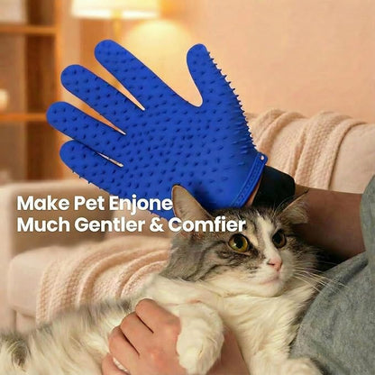 Pet Grooming & Hair Removal Gloves for Dogs & Cats, 2 Pairs Electrostatic Silicone Mitts with Soft Bristles, Enhanced 5-Finger Design for Pet Massage, Deshedding & Coat Care, Easy to Use & Clean(Blue)