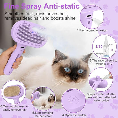 Dog Brush Cat Brush for Shedding, Pet Spray Steam Brush for Dogs Cats,Anti-Static Hair Removal Grooming Comb Long Short Haired Pets Barber Tool,purple