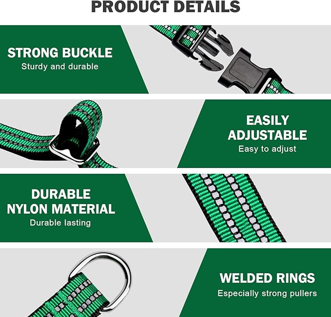 Hikiko Martingale Dog Collars Reflective Nylon Dog Collar with Quick Release Buckle Adjustable Training No Slip Dog Collar (Large, Green)