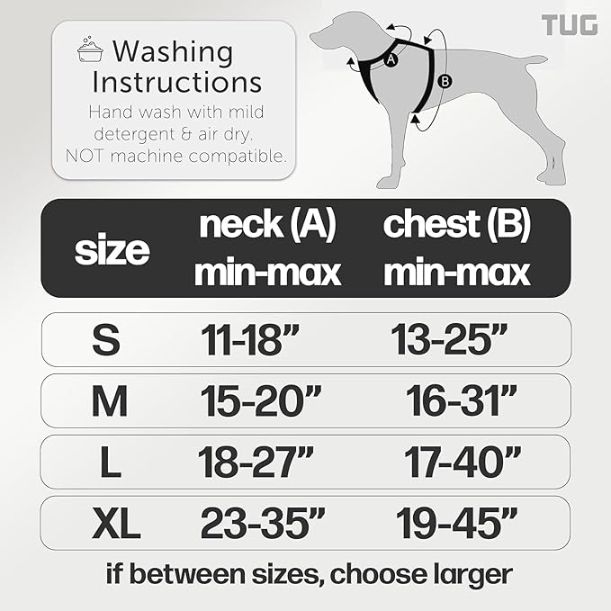 TUG Dog Harness with 2 Leash Connection Points | Adjustable, Padded, Lightweight | Handle on Back | No-Pull Front Clip (Small, Black)