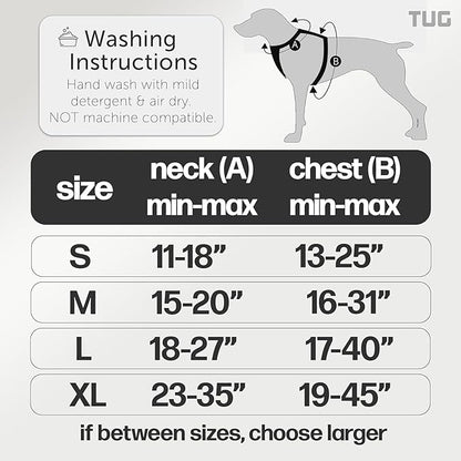 TUG Dog Harness with 2 Leash Connection Points | Adjustable, Padded, Lightweight | Handle on Back | No-Pull Front Clip (Large, Black)