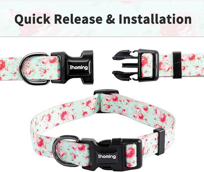 Ihoming Puppy Collar and Leash Set for Daily Outdoor Walking Running Training, Floral GreenLake Design for Extra Small Boys Girls Dogs Cats Pets, XS-Up to 10LBS