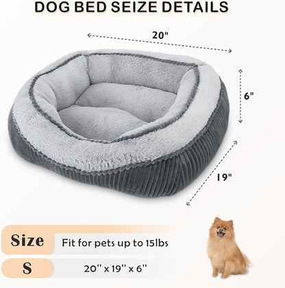 SIWA MARY Small Dog Beds for Small Dogs Cats, Washable Pet Bed, Cat Beds for Indoor Cats, Rectangle Soft Calming Sleeping Warming Puppy Bed with Anti-Slip Bottom(20"x19"x6")