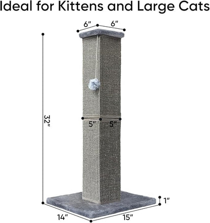YULOYI Cat Scratching Post 32 Inch for Indoor Large Cats and Kitten, Nature Sisal Tall Cat Scratch Post, Sisal Cat Scratcher Improve Cat's Scratching Habits and Protect Your Furniture, Dark Grey