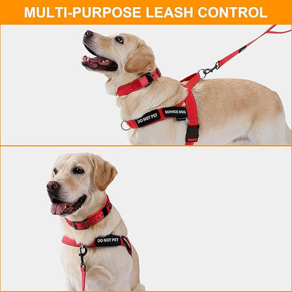 Annchwool No Pull Dog Harness,Heavy Duty Reflective Collar & Leash Set-Leash with Double Handle & Car Seatbelt Clip-Easy Control for Walking Training Medium Large Size Dogs(Red,XL)