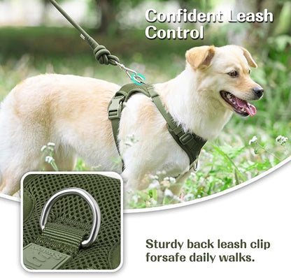No Pull Dog Harness for Small Medium Large Dogs - Adjustable 2 Layer Mesh Dog Vest with Dual Clip, Escape Proof, Quick Release, Lightweight Breathable Mesh for Walking Hiking (Misty Green,XL)