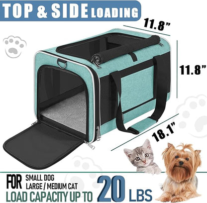 GAPZER Soft Cat Carrier Large Cat 20 lbs/Kitty Cat Travel Crate for Pet Top Load/Small Dog Sturdy Transport Fabric Carry Bag 10 Pounds/Yorkie Kennel with Pocket Teal Aqua