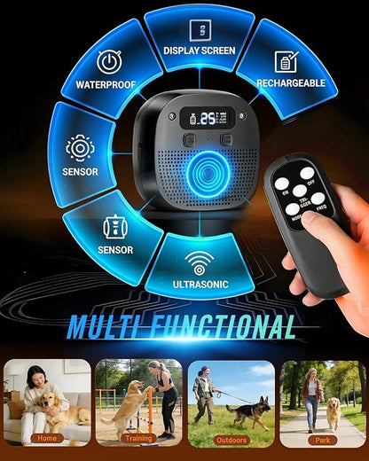 Dog Barking Control Devices, Anti Barking Device for Dogs with Remote Control, Ultrasonic & Sensor Technology, Rechargeable, Waterproof, Adjustable Modes & Frequencies, Bark Box Indoor Outdoor(Black)