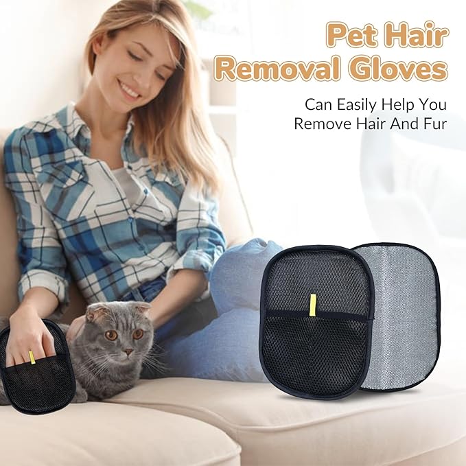 Pet Hair Removal Gloves, Electrostatic Pet Hair Grooming Gloves for Dog & Cat, Reusable for Carpet, Clothing,Furniture,Clothing, Couch,Bed,Curtain-2 PCS