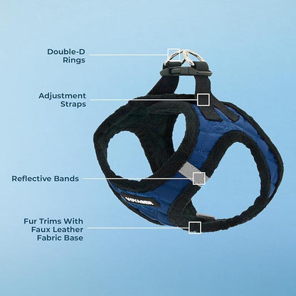 Best Pet Supplies - All Weather Plush, Reflective, No Pull Harness for Small, Medium Dogs, Cats - Secure with Hook & Loop Fastener, Buckle, Double D-Rings - Royal Blue Faux Leather, XL