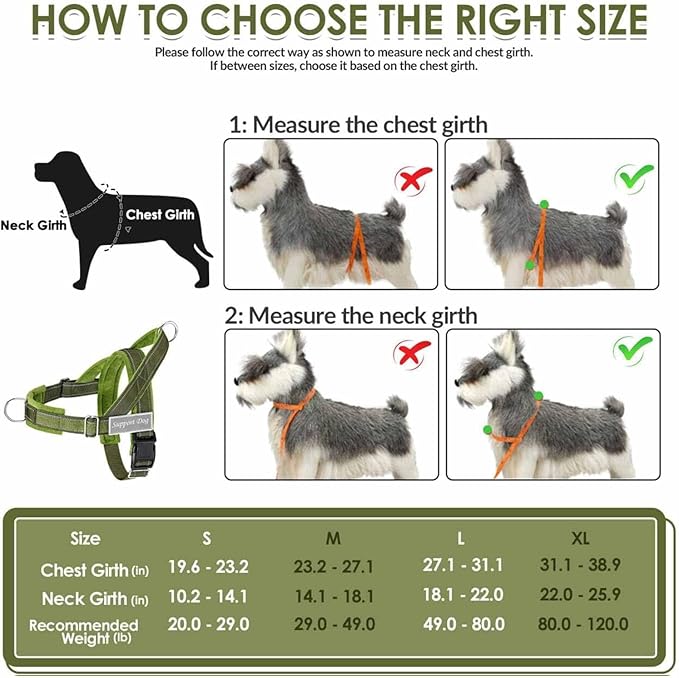Lukovee No Pull Dog Harness & Leash Set - Heavy Duty Dog Vest Harness with Soft Padded for Medium Large Dogs, Adjustable Reflective Tactical Pet Harness for Easy Walk and Training (XL, Green)
