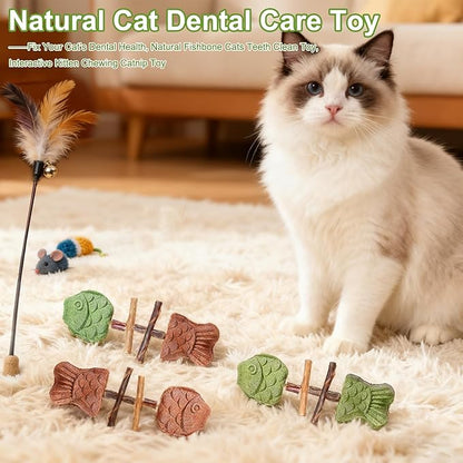 Creative Fish Bone Cat Toy,Purrident - Fix Your Cat’s Dental Health,Wooden Catnip Teeth Cleaning Stick,Natural Fishbone Cat Dental Toy,Pets Cat Chew Stick Toys,for Cats Teeth Cleaning(3Pcs-Mix)