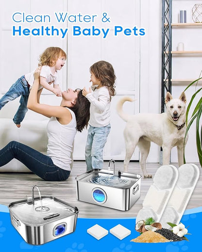Cunina 16+16Pack Pet Water Fountain Filter, Compatible with MAILOFY 410oz/3.2Gal/12L Stainless Steel Large Dog Water Bowl Dispenser, Filters & Sponges 4-Layer Dog Water Filter Replacement System