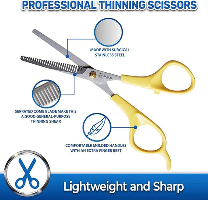 PET MAGASIN Professional Dog Grooming Scissors Set - Curved Thinning Shears for Dogs, Pet Hair Cutting Tools with Safety Tips for Small & Large Breeds, Grooming Kit for Home