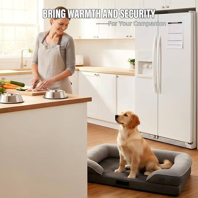 Orthopedic Egg-Shaped Sponge Dog Beds Large Sized Dog with Sides, Removable Cover and Non-Slip Bottom (Grey, 35 * 25 * 8)