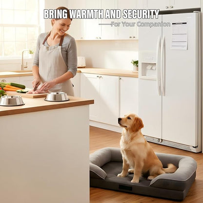 Orthopedic Egg-Shaped Sponge Dog Beds Large Sized Dog with Sides, Removable Cover and Non-Slip Bottom (Grey, 35 * 25 * 8)