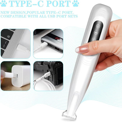 Dog Paw Trimmer,Upgraded Grooming Kit with LED Light,Type-C Rechargeable,Cordless Feature,IPX4 Waterproof,Low Noise Clipper for Dog and Other Pet's Hair Around Paw,Face,Eyes,Ears and Rump