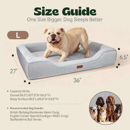 Orthopedic Cooling Dog Bed for Medium Large Dogs,Rectangle Sofa Bed with Cool Gel Memory Foam & Egg Crate Foam,Waterproof Removable Washable Cover, Ideal for Senior Pets,Grey