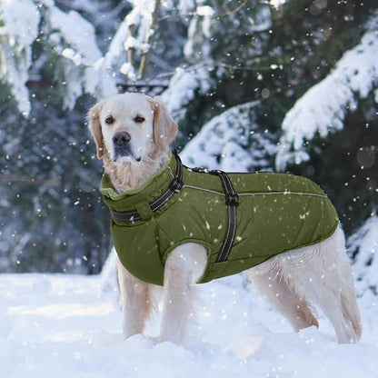 Lelepet Waterproof Dog Jacket with Harness Built in Warm Dog Winter Coat, Reflective Fleece Jacket, Dogs Coats for Lage Dogs, Thermal Pet Snowsuit for Outdoor Walking, French Bulldogs, Army Green, L