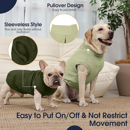 IECOii 2 Pack 5XL Dog Fleece Sweaters Stretchy Sweatshirts Warm & Cozy Coat for Large Breeds,Indoor Outdoor,Warm Vest with Leash Hole, Machine Washable (Size 5XL, Light Green & Army Green)