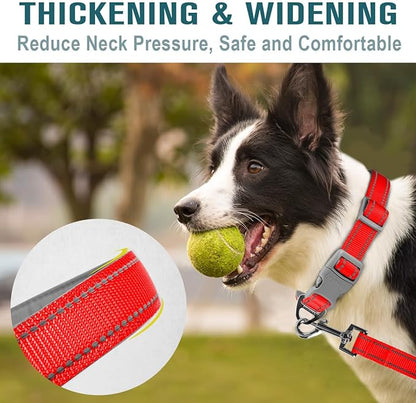 Dog Collar for Medium Small Large Dogs Reflective with Leash,Collar and Leash for Dogs,Soft Neoprene Padded 2 Pack(Red,XS)