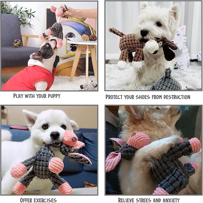 Squeaky Plush Dog Toys, 3-Pack Soft Stuffed Animal Toys for Puppies, Chew Toys with Squeakers for Small, Medium & Large Dogs