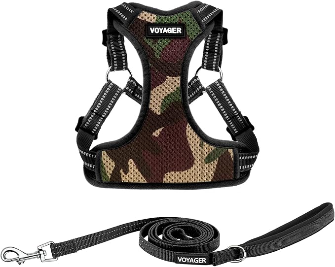 Best Pet Supplies Voyager Adjustable Step-in Flex Breathable Mesh Dog Harness for Small Medium Large Dogs Leash Set (Army Base), XS