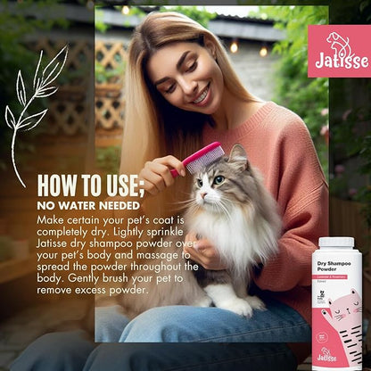 Jatisse Cat Dry Shampoo Powder with Lavender and Rosemary for Cats 5.29 fl. oz| Grooming for Cat | Kitten Sensitive Skin | Cleansing and Moisturizing Perfume and Talc Free (2)