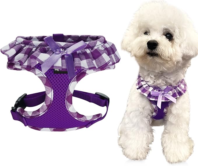 SuperBuddy Upgraded Soft Mesh Dog Harness, Super Breathable Lightweight Pet Harnesses for Puppy Dogs Outdoor Walking, Purple Dog Harness -Small
