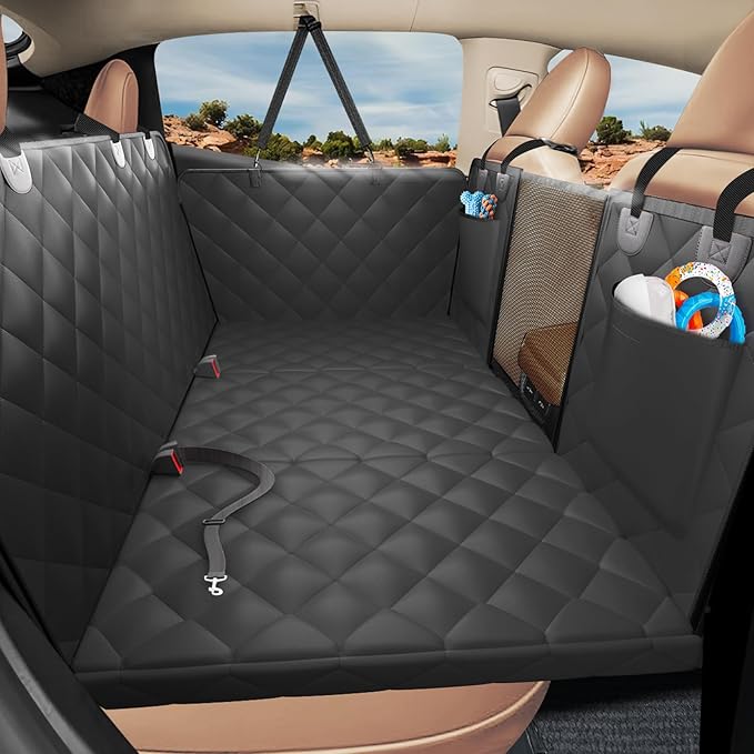 ROUWINNE Back Seat Extender for Dogs-Upgraded Egg Crate Foam, Soft Dog Car Seat Cover Holds 420lbs, Sturdy Backseat Extender for Dogs, Waterproof Pet Car Bed Dog Hammock for Car, SUV, Truck
