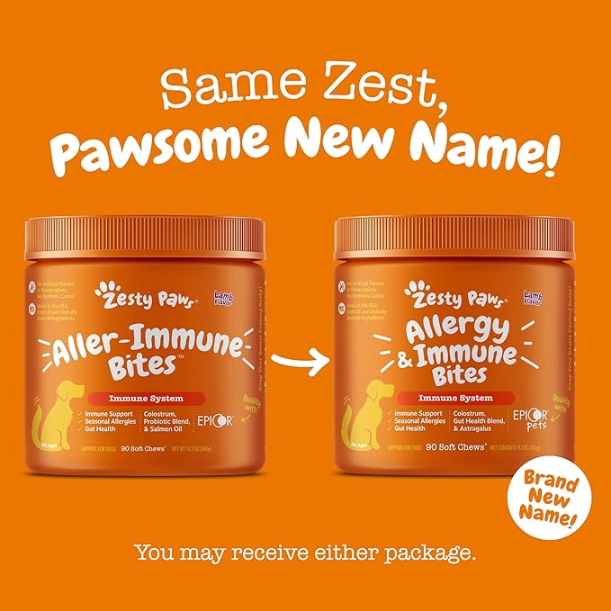 Zesty Paws Dog Allergy Relief Chews, Dog Probiotics for Itchy Skin and Ears, Salmon, 90ct