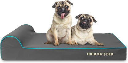 The Dog’s Bed Orthopedic Headrest Dog Bed Large Grey with Blue Trim, Memory Foam, Pain Relief for Arthritis, Hip & Elbow Dysplasia, Post Surgery, Waterproof Washable Cover, Veterinary Approved