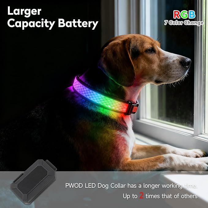 LED Dog Collar, Light Up Dog Collar USB Rechargeable, Nylon Adjustable Comfortable Soft Bright RGB 7 Colors Changing Safety Light Glowing Collar for Medium and Large Dogs(Medium,Green)