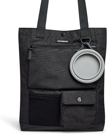 Cleverpup Park Pack 2-Piece Set Dog Gear Tote – Dog Travel Bag with 8 Pockets, Treat Pouch, Poop Bag Dispenser, Quick-Dry Ball Pocket, Collapsible Bowl, Perfect for Walks & Park Trips, Graphite