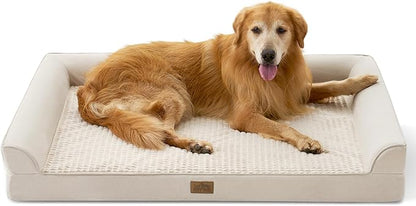 COZY KISS Dog Beds for Extra Large Dog, XXL Bolster Pet Couch with Waterproof Lining, Egg Crate Foam Sofa for Pets Up to 150 lbs, U-Shaped, 48x35x8 inch, Beige