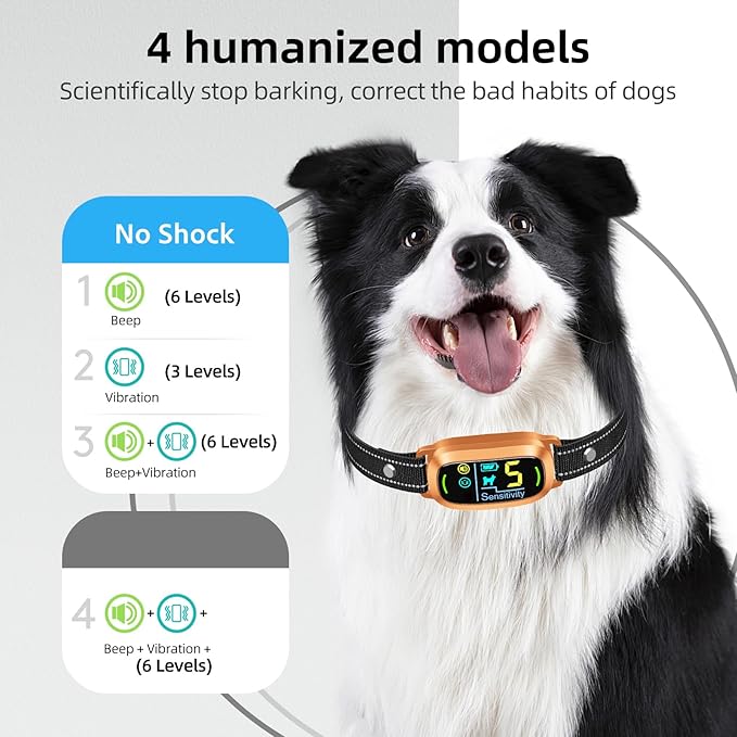 Dog Bark Collar for Large Medium Small Dogs, Rechargeable Smart Bark Collar, Anti Barking Training Collar with 5 Adjustable Sensitivity Beep Vibration (Copper)