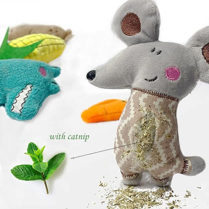 AZOFFYIU Cat Toys, Interactive Cat Toy for Indoor Cats, Soft and Durable Crinkle Sound Catnip Toys, Catnip Filled Mouse Cat Teething Chew Toy (Pack of 12) (002, Large)