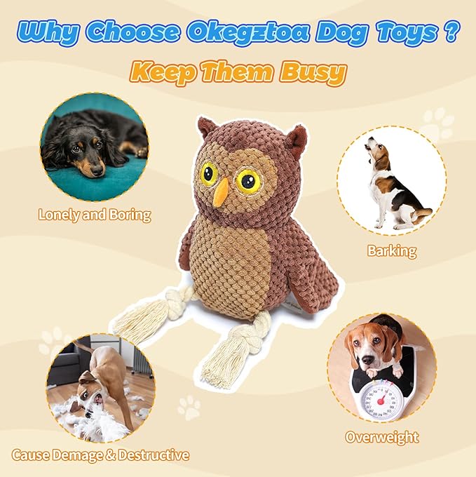 4-Pack Squeaky Dog Toys for Aggressive Chewers Durable Rope Tug Stuffed Plush Dog Puppy Toys for Small Medium Large Breed Flamingo, Parrot, Toucan, Owl Puppy Chew Toys Set Holiday Birthday Dog Gift