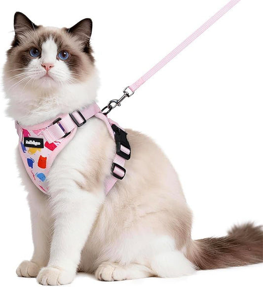 rabbitgoo Cat Harness and Leash for Walking, Escape Proof Soft Adjustable Vest Harnesses for Cats, Easy Control Breathable Reflective Strips Jacket, Purrty Pink, M