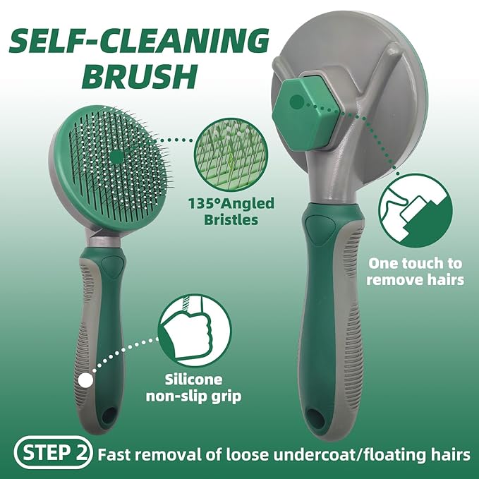 KUEIOX Pet Grooming Kit - 7 PCS Green Deshedding Brush Set with Undercoat Rake, Slicker Brush, Bath Brush & Nail Clipper for Short & Long-Haired Dogs and Cats
