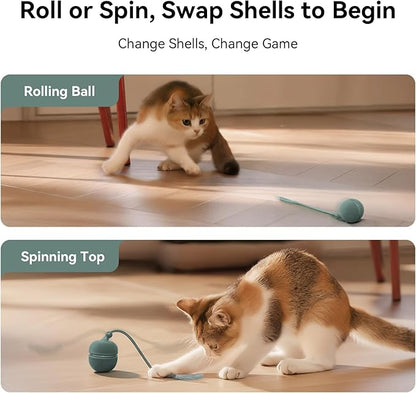 Hoochii 2 in 1 Interactive Cat Toys for Indoor Cats - Wicked Ball Duo2 Automatic Cat Toy, Rolling Ball & Spinning Top, Electric Cat Toy Balls with Chirping Sounds & Speedy Tail, Moving Kitten Toys