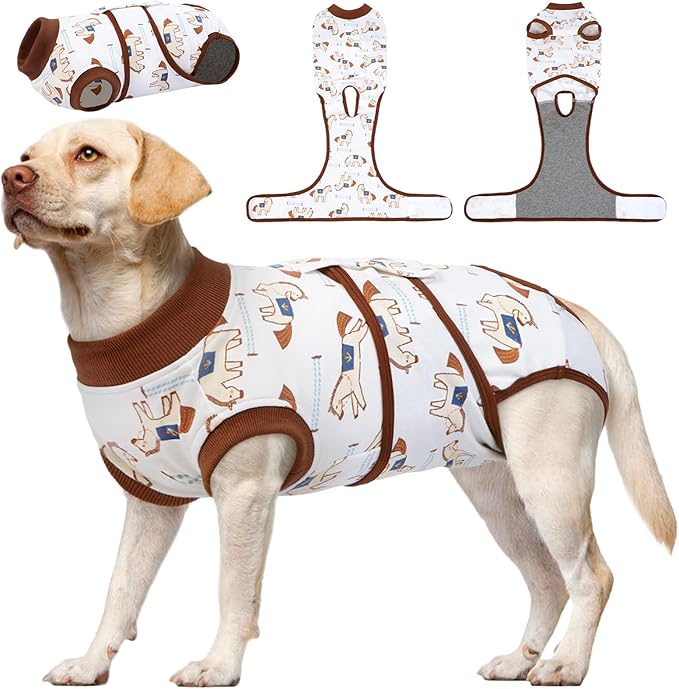 Kuoser Dog Recovery Suit for Post-Surgery Care, Spay Neuter Bodysuit for Female & Male Dogs, Anti-Licking Surgical Onesie, Snug Fit for Abdominal Wound Protection & Skin Healing, BrownPony L
