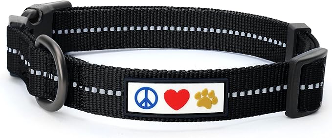 Pawtitas Recycled Dog Collar with Reflective Stitched Puppy Collar Made from Plastic Bottles Collected from Oceans Large Black Sea